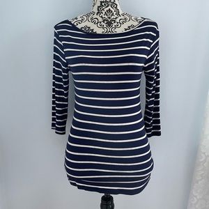 Navy Blue & White Italian 3/4 Sleeve Striped Shirt Bought in Italy